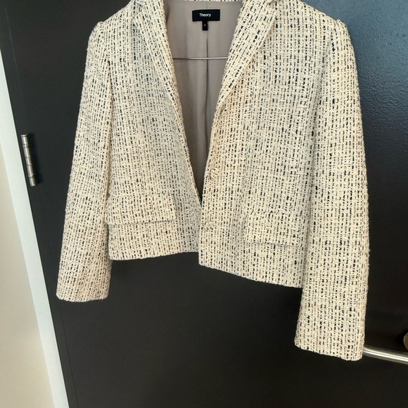 Theory 4 never worn but stored Women's Cream Textured wool tweed plaid Blazer - Picture 14 of 14